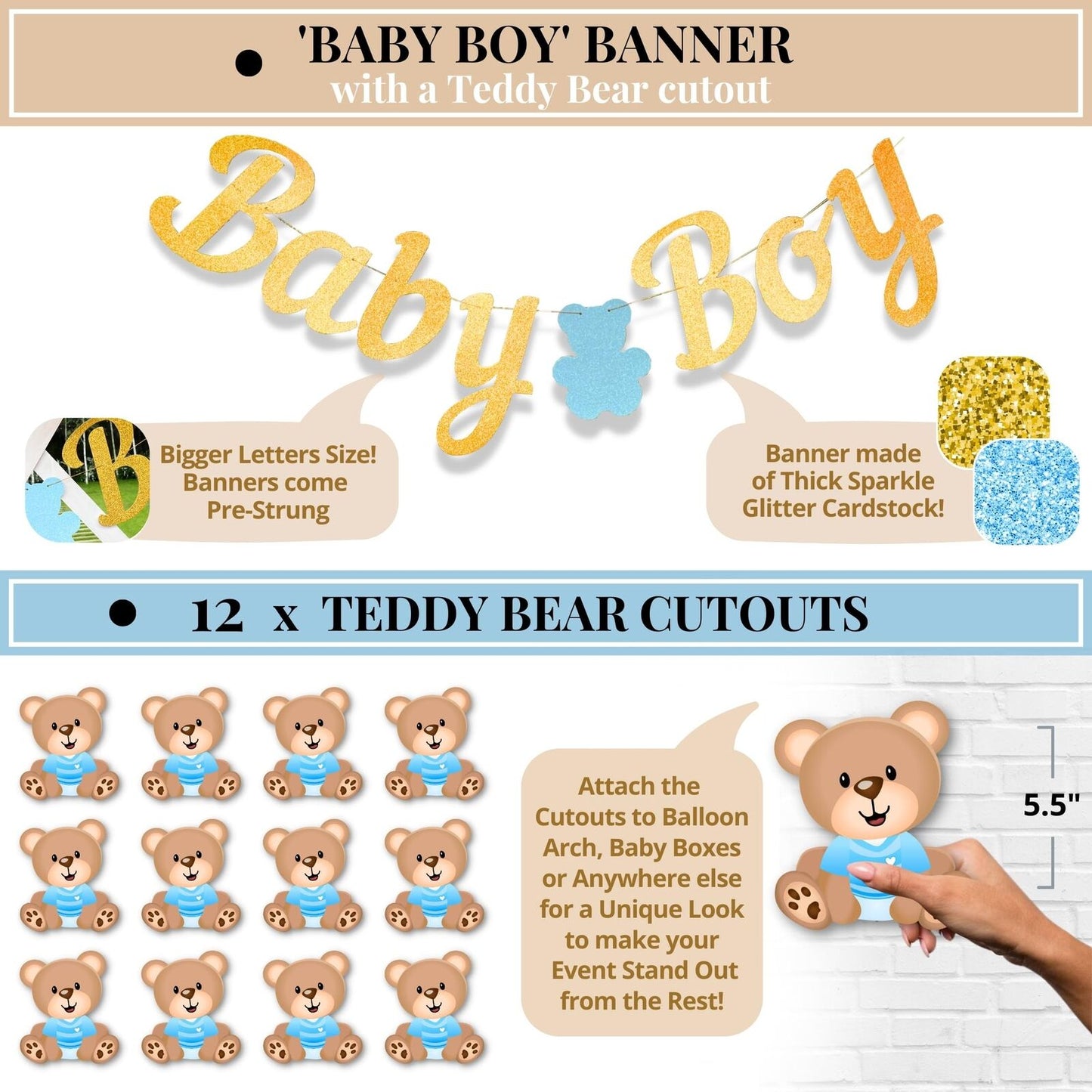 134 Pc Teddy Bear Baby Shower Decorations for Boy - Balloon Arch Garland & BA...