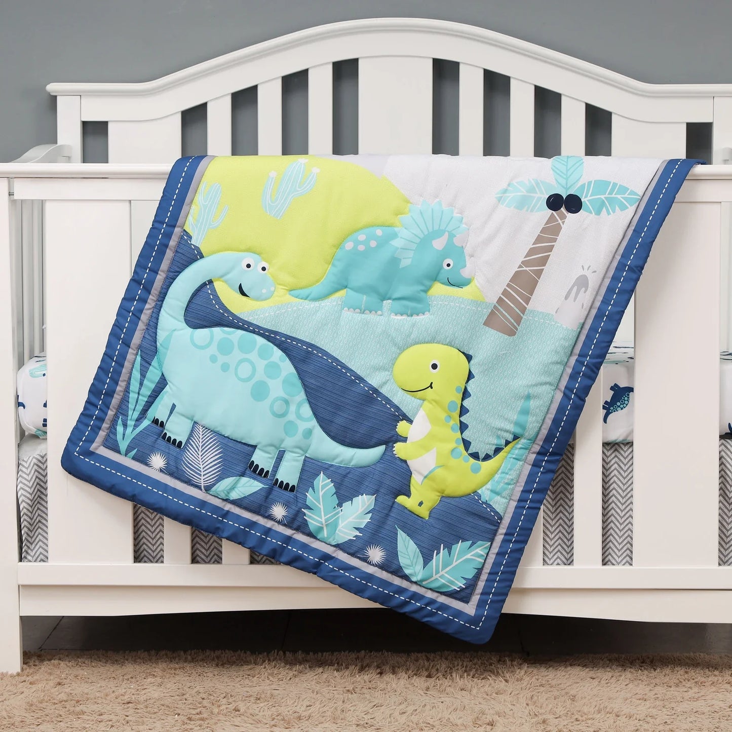 4Pcs Unisex Baby Crib Bedding Set with Quilt, Crib Sheet, Crib Skirt, Pillowcase