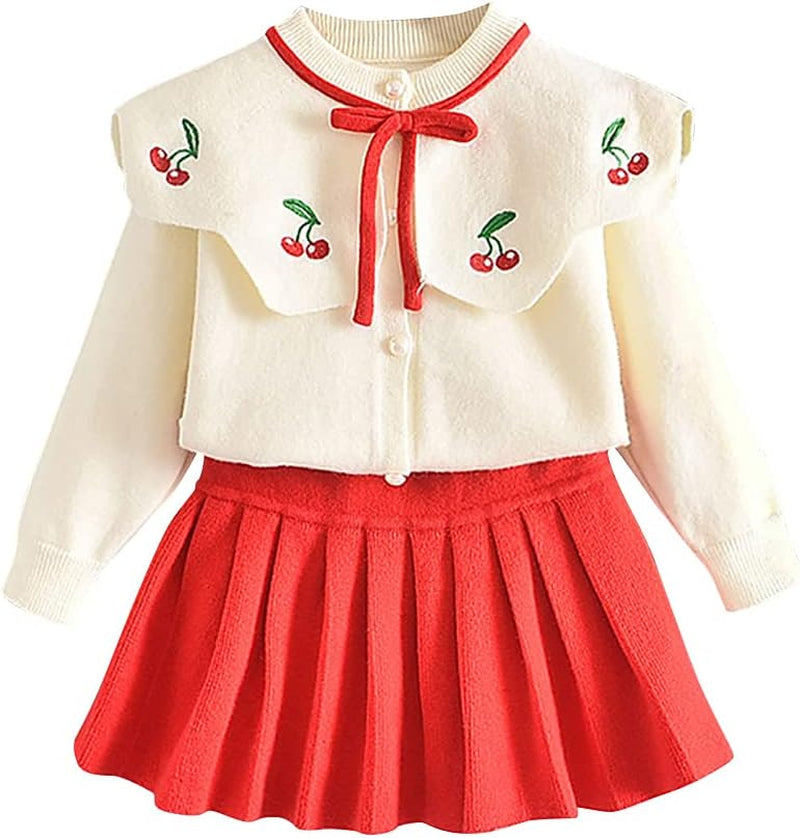 Baby Girls Autumn Winter Clothes Knit Long Sleeve Ruffle Sweater+Pleated Mini Tutu Skirt 2Pcs Outfit