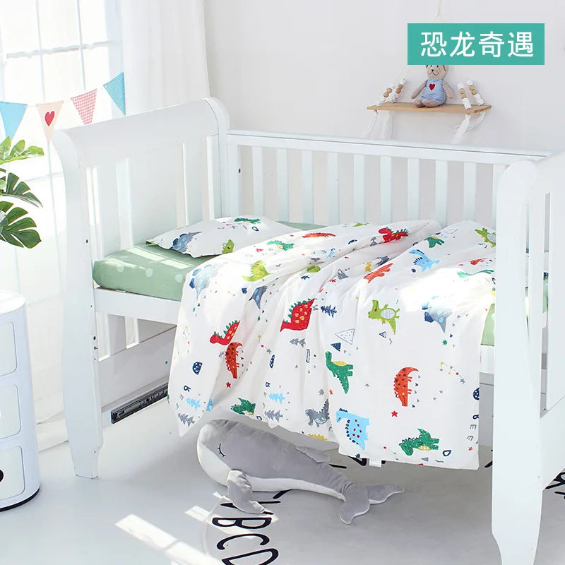 3Pcs Set Newborn Baby Crib Beddings Set Cotton Cartoon Print Color Bedroom Bed Cot Linens Quilt Cover Case Sheets Pillow