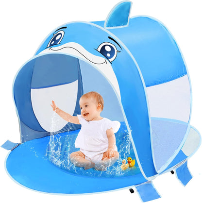 Dolphin Baby Beach Tent with Pool, UPF 50+ UV Protection Pop up Portable Sun Shade Beach Tent with Sand Pocket, Waterproof Outdoor Sun Shelter for Baby Toddler Age 6-36 Months Baby Essentials